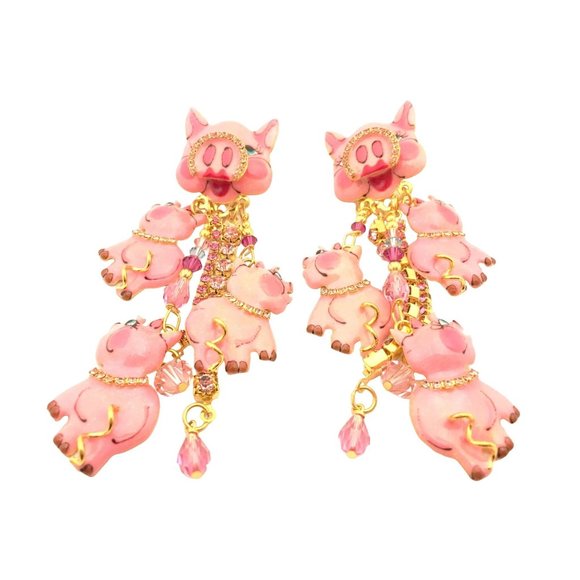 Lunch at the Ritz Earrings Couture This Little Piggy Whimsical Jewelry - Picture 2 of 7